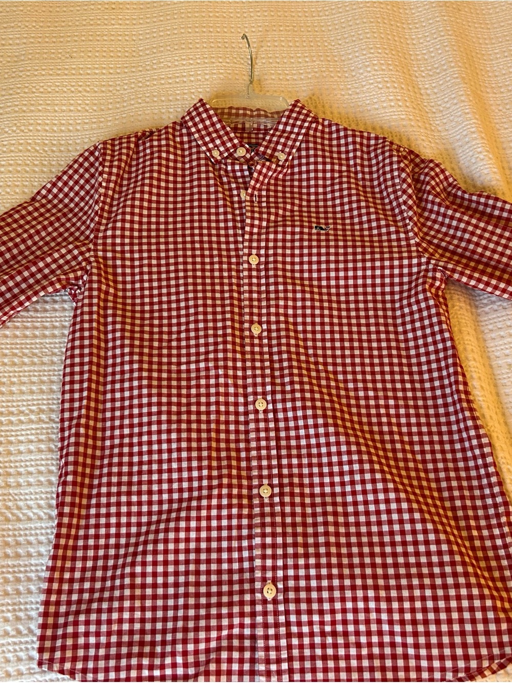 Vineyard Vines Red and White Gingham Button-Down Shirt M (10-12) Boys